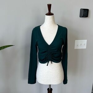 Offline by Aerie Butter Soft Cropped Ruched Long Sleeve V-Neck Yoga Top